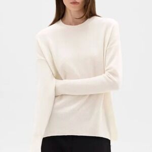 THEORY Karenia High-Low Side Slit Feather Cashmere Ivory Cream Sweater L